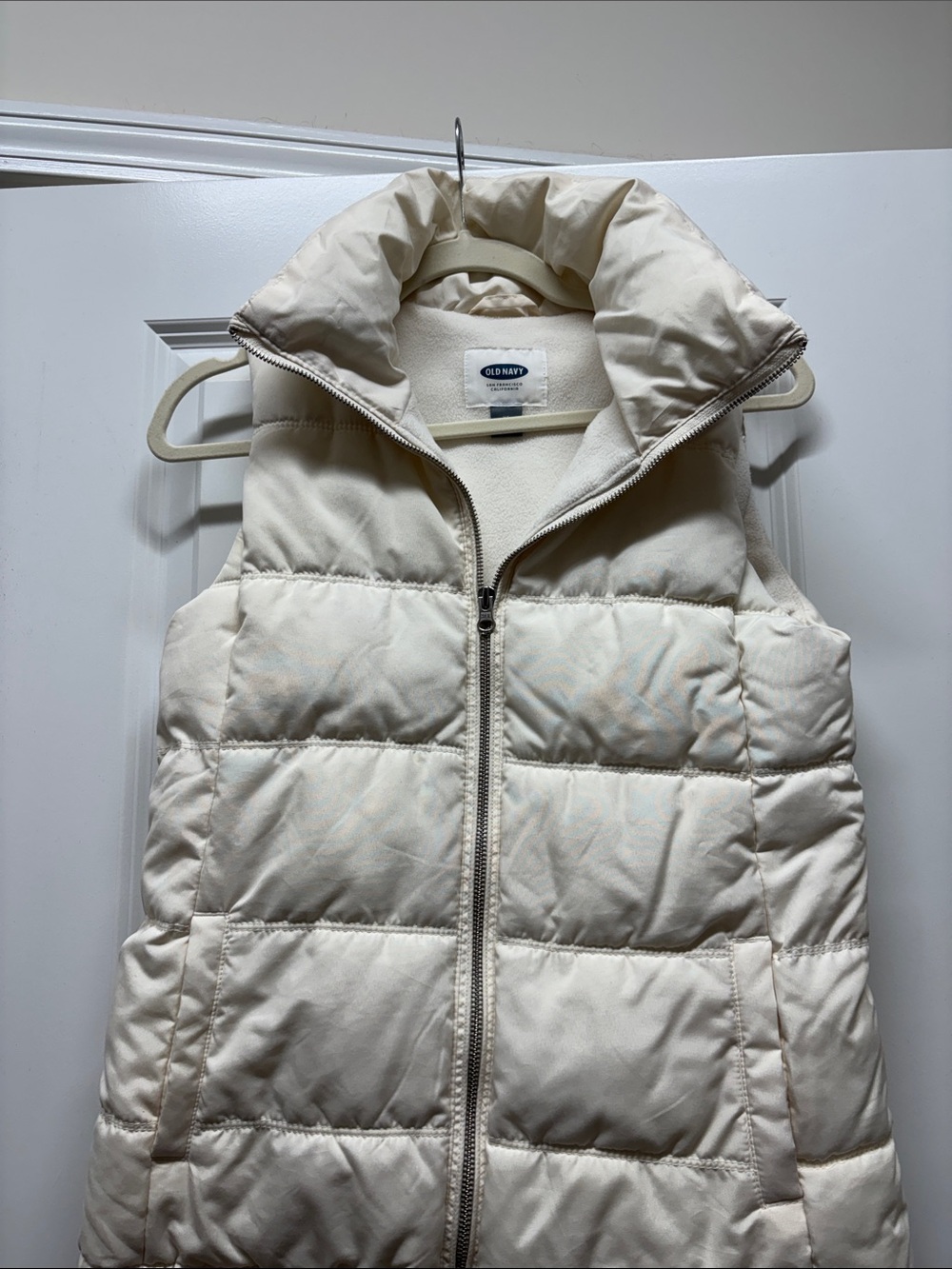 Old Navy Cream Quilted Puffer Vest with Funnel Collar
